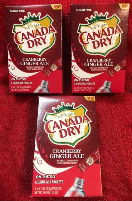 Canada Dry Cranberry Ginger Ale Singles To Go - 3 Boxes 18 Packets Drink Mix New