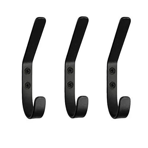 Handmade Metal Double Coat Hooks Set of 3 Pcs Wrought Iron Wall Mounted Hooks...