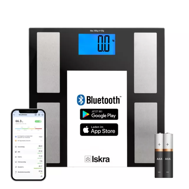 Iskra Bluetooth Personenwaage digital, Körperfettwaage 180 kg