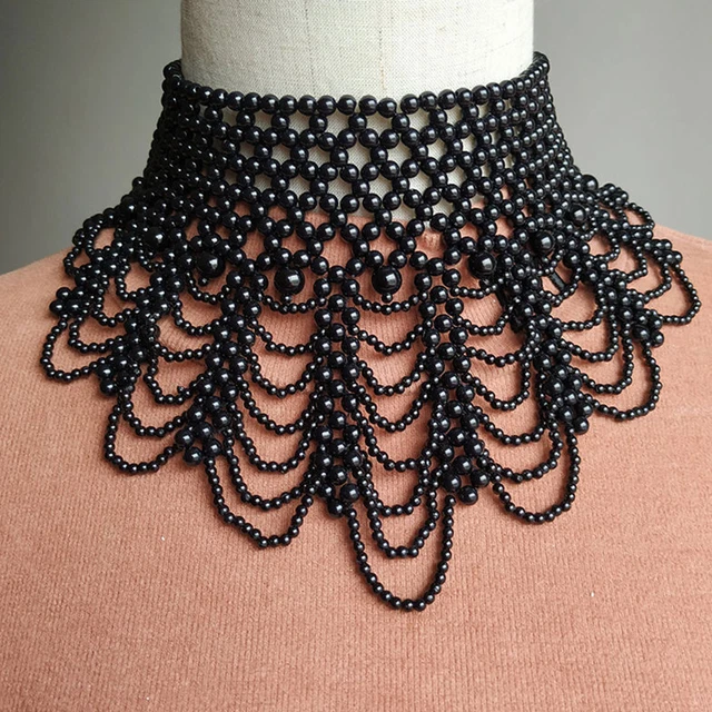 Pearl Statement Chunky Collar Choker Beaded Egyptian Necklace Chain Wide Bib New