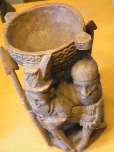Vintage Hand Carved African Benin ( Nigeria ) Bini-Portuguese Copy Salt Cellar