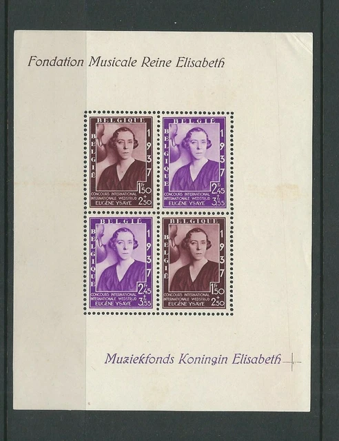 Belgique 1937 Reine Mary Elisabeth Souvenir Feuille (Sc B199) VF Mlh Lire Desc