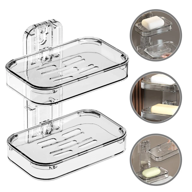Portasapone A Doppio Strato Per Bagno – Design A Strisce, Colore Grigio