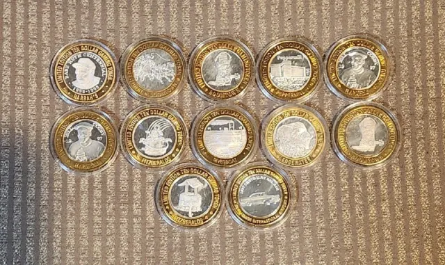 (12) Vintage Limited Edition Casino .999 Fine Silver $10 Gaming Tokens Lot 2