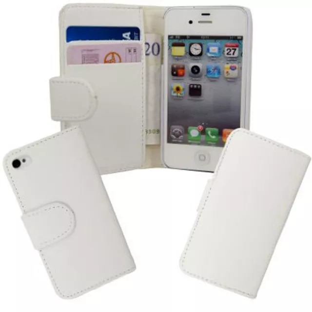 Apple iphone 4 4s PU Leather wallet flip case pouch book cover white card slot