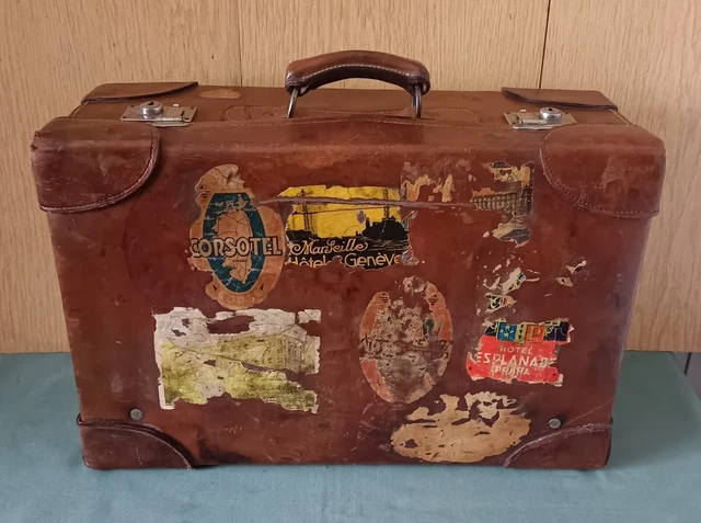 Valise Vintage En Aluminium Avec Poignée Cuir - Ancienne - Occasion