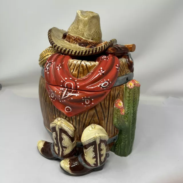 Western Barrel Cowboy Cookie Jar Cactus Cowboy Boots