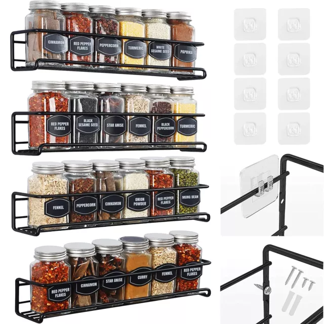 4 Packs Kitchen Spice Rack Organizer Storage Shelf Cabinet Jar Holder Wall Mount