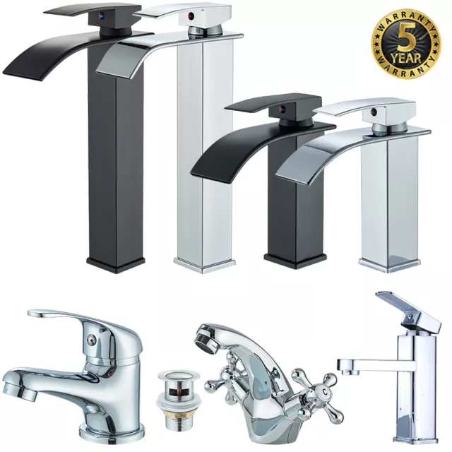 Modern Waterfall Basin Sink Mixer Tap Monobloc Bathroom Single Level Bath Faucet