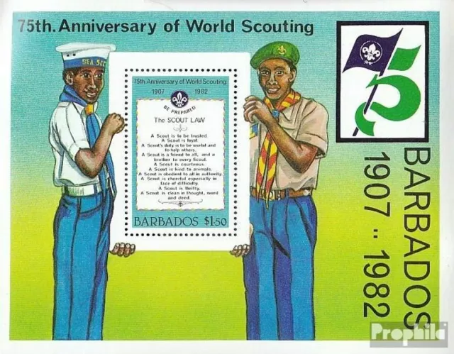 barbade Bloc 15 neuf avec gomme originale 1982 75 Années scout