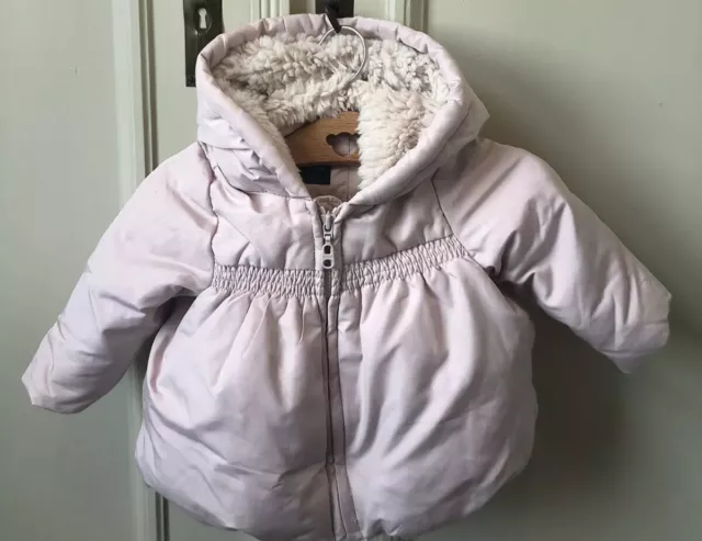 BABY GAP Girls Pink Padded Hooded Winter Jacket / Coat With Ears Age 0-6 M