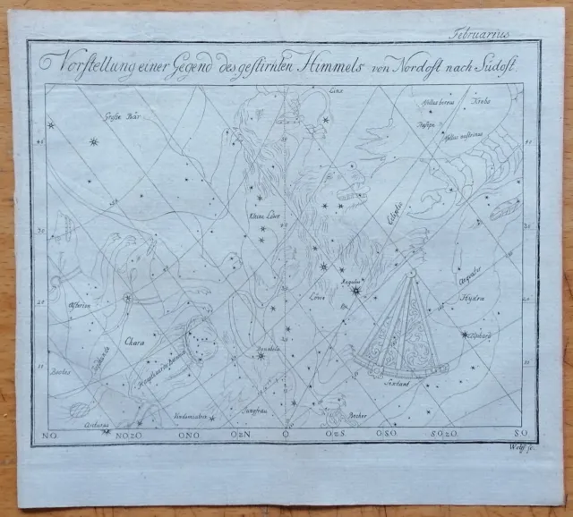 Astronomy Celestial Map February by Bode  - Original Engraved Map - 18th century
