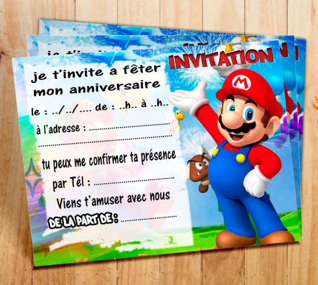 CARTES INVITATION ANNIVERSAIRE Super Mario par 5 - 12 ou 16 EUR 6,85 -  PicClick FR