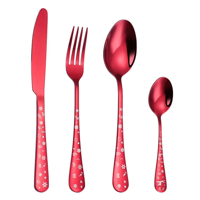 Set di posate natalizie in acciaio inossidabile: set di argenteria rossa 4pcs