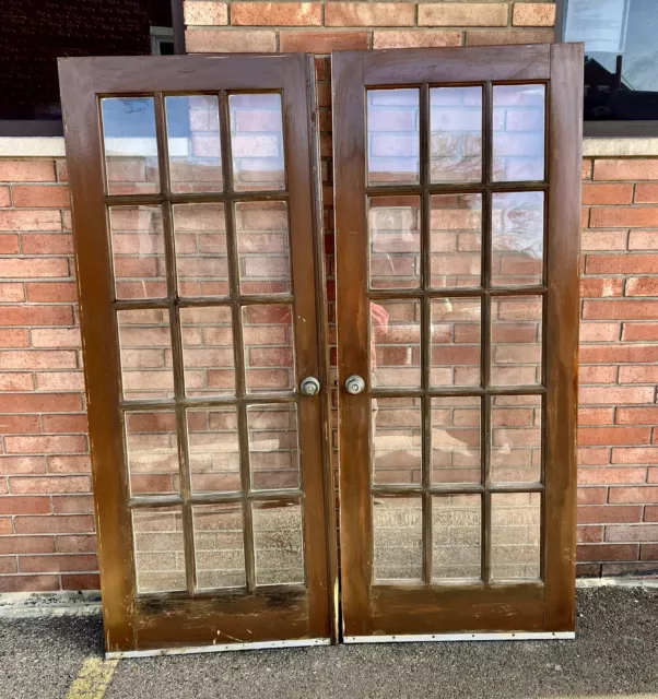 Antique Set 15 Pane Double French Oak Doors Fits 79.25” X 64” Opening