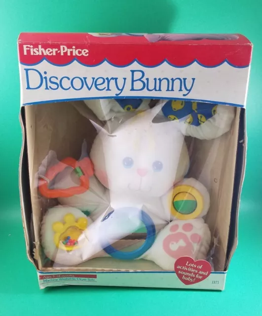 Vtg 1989 Fisher Price 1371 Discovery Bunny Plush Activity Rabbit Rattles Mirror