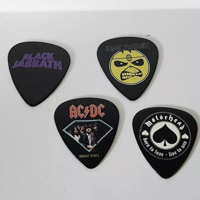 4 X Plectrum Pack ACDC BLACK SABBATH Motorhead Iron Madden Metal Rock 0.7mm