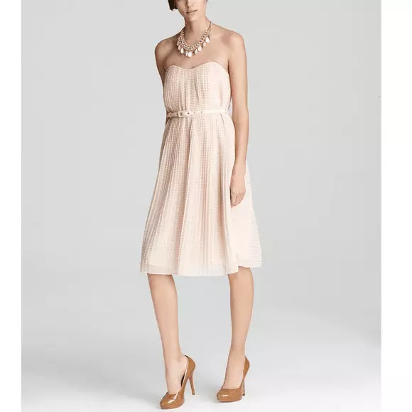 NWT French Connection Shelby Womens Pleated Belted Summer Dress Pale Pink Size 2