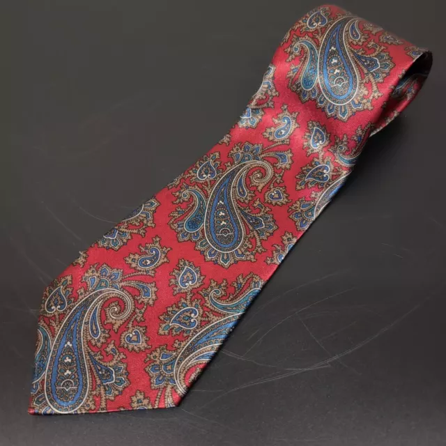 Paco Rabanne Paris Vintage Made In Italy Red & Blue Paisley 100% Silk Neck Tie