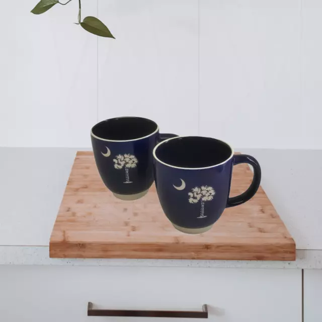 Crescent Moon & Palm Tree Mug Blue Set of 2