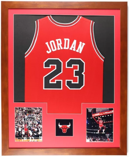 Michael Jordan Chicago Bulls 32x36 Custom Framed Jersey Display with (6)  Championship Pins