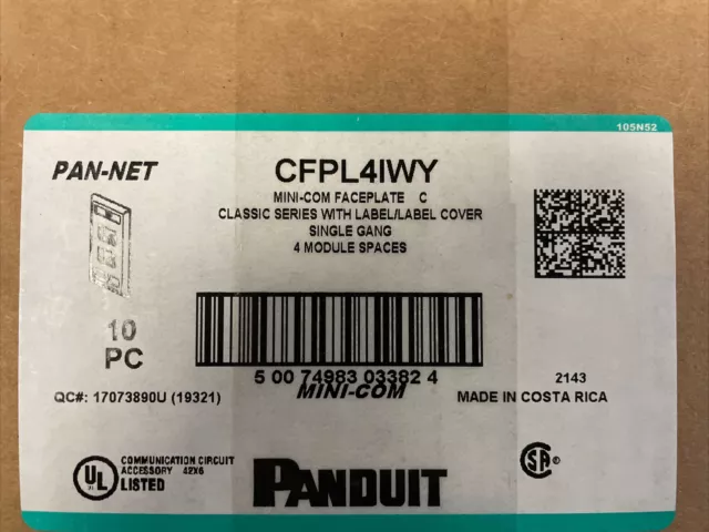 Box Of 10-Pcs Panduit Pan-Net Cfpl4Iwy Mini-Com Faceplate C 4 Module Spaces