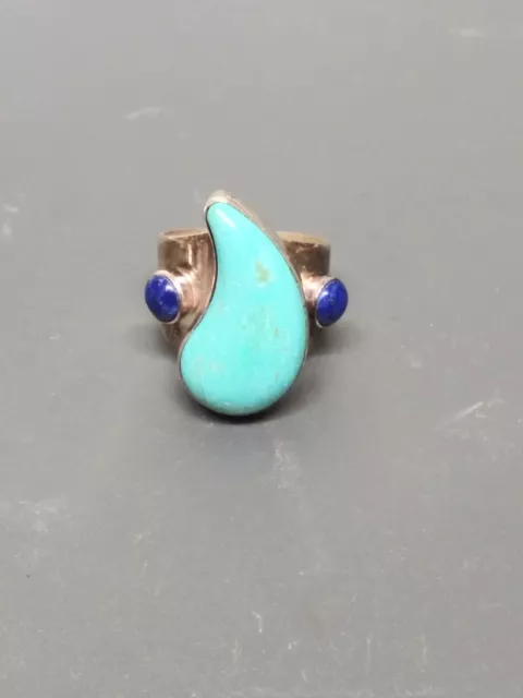 Jay King Mine Finds 925 Sterling Silver Tear Drop Ring Turquoise & Lapis Lazuli