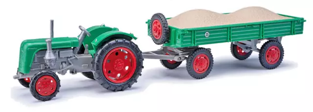 Busch 210110112 Tractor Famulus with Trailer And Gravel Loading, Green, H0 New