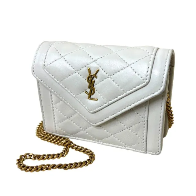 Saint Laurent Gaby Micro White YSL Logo Lambskin Gold Chain Shoulder Bag Rare