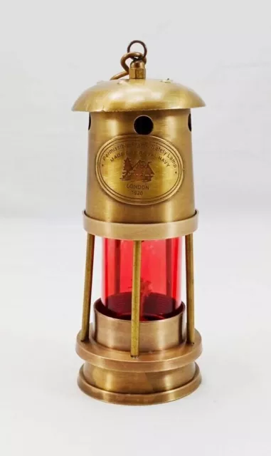 Messing-Miner-Lampe mit Antik-Finish, rotes Glas, nautisches Schiff,...