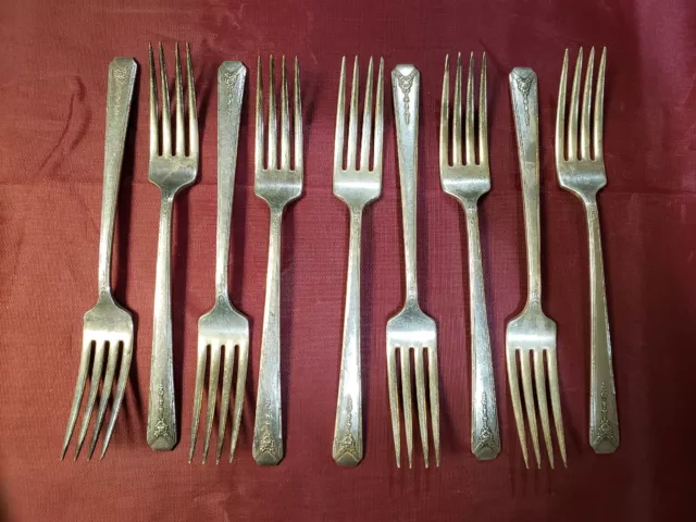 Oneida Community Milady Lot of 9 Grille Forks 7 1/2" Silverplate Set 1940