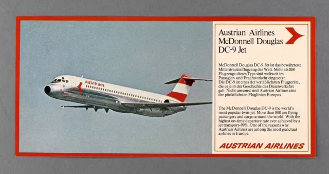 Austrian Airlines Douglas Dc-9 Airline Leaflet