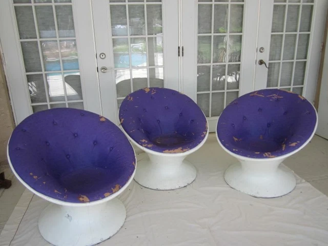 Retro Vintage Space Age Club Lounger Half Egg Chair Fiberglass Set Three 1960's Retro Vintage Space Age Club Lounger Half Egg Chair Fiberglass Set Three 1960's
