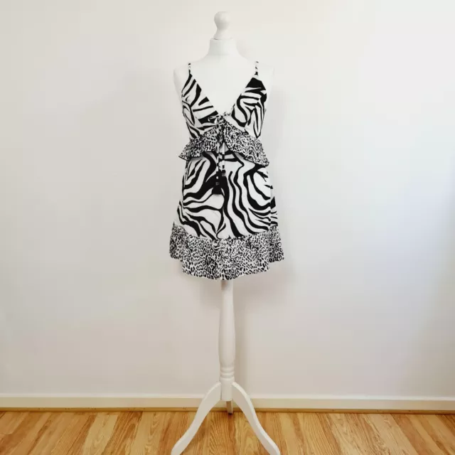 River Island - Nuovo con etichette - Mini abito da spiaggia stampa zebra bianca - Piccolo