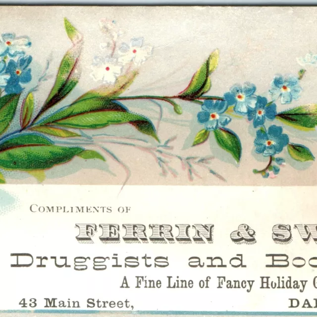 c1880s Darlington WI Ferrin & Swift Druggist Trade Card Bookseller Wisconsin C27