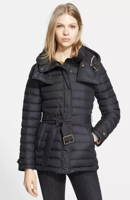 NWT Burberry Brit Womens Cornsdale Channel Quilt Down Puffer Coat Jacket Black