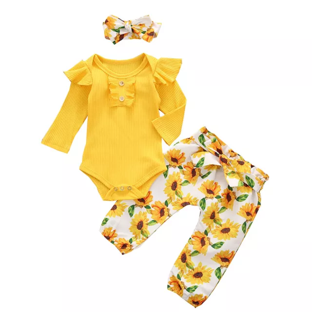 Newborn Baby Girls Ruffle Long Sleeve Romper Tops + Floral Pants Clothes Outfits 5