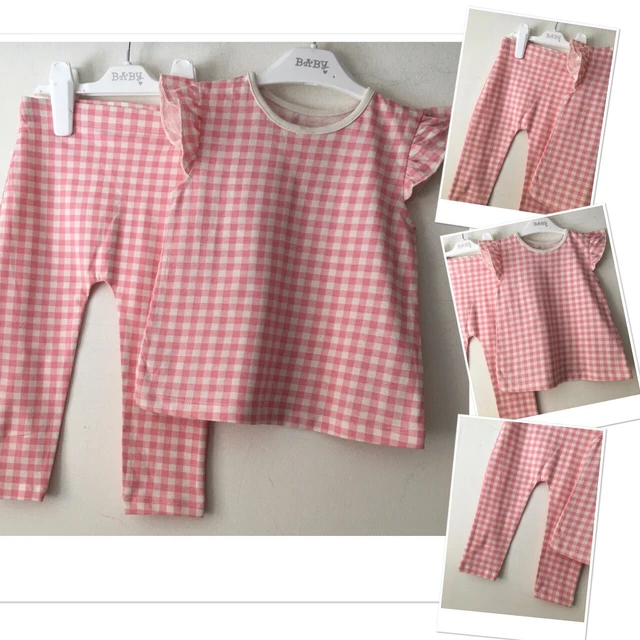 New George Baby Girls pretty pink checked tunic top & leggings set 9-12 months