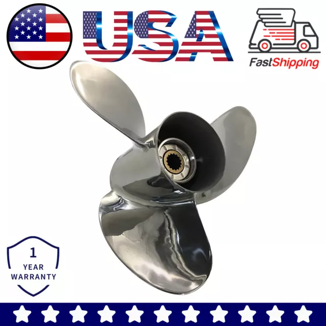 Stainless Steel Outboard Propeller 14X17 For Suzuki DF50-140HP 15 Tooth RH