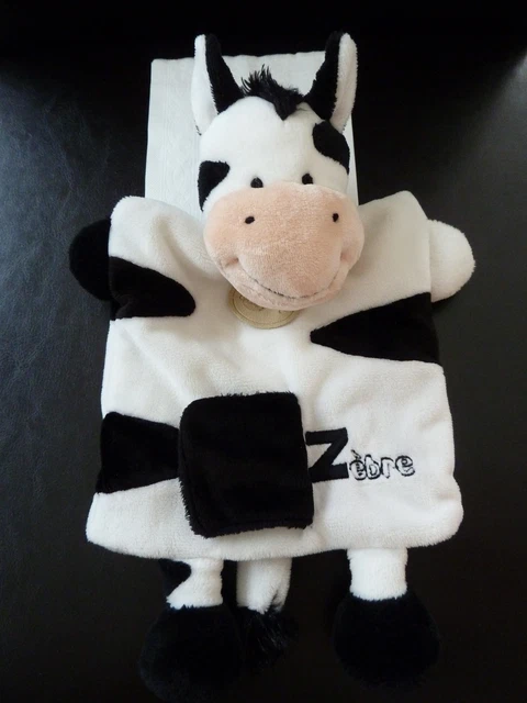 C8. DOUDOU PLAT MARIONNETTE BABY NAT babynat' ZEBRE Z NOIR BLANC - ETAT NEUF*