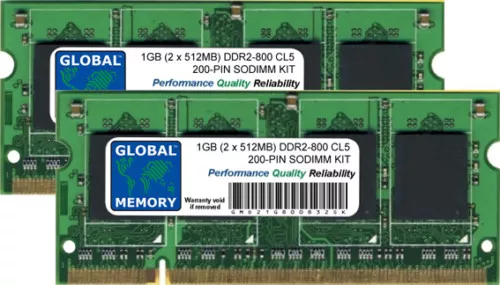 1GB (2 x 512MB) DDR2 800MHz PC2-6400 200-PIN SODIMM MEMORY RAM KIT FOR LAPTOPS