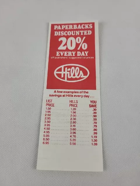 Vintage Hills Department Store Bookmark Book Mark List Price Hills Price EUC!