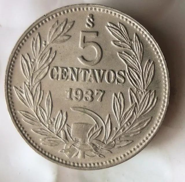 1937 CHILE 5 CENTAVOS - Condor - High Quality Coin - FREE SHIP - Chile Bin B