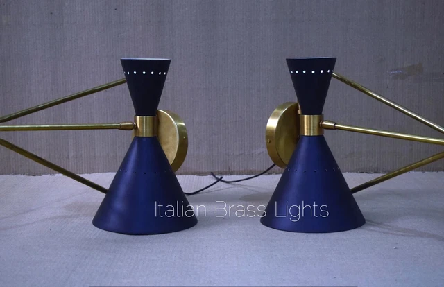 Mid Century Pair Matte Black Antique Brass Articulating Curved Wall Scone Indust