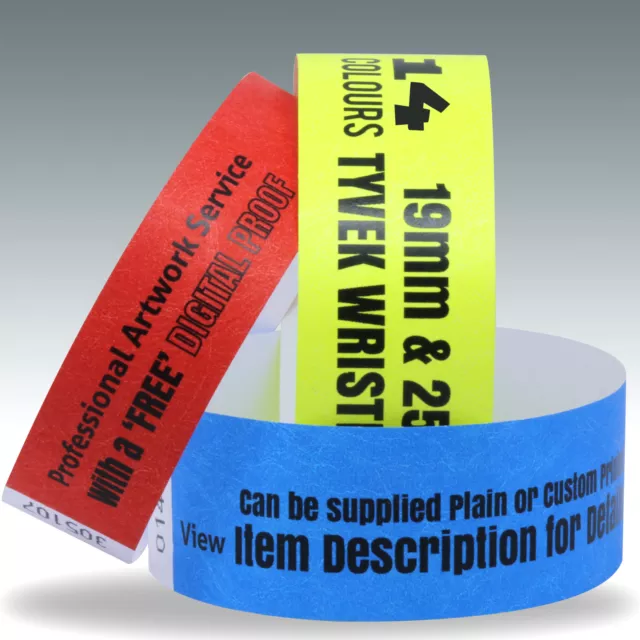 Custom Printed Tyvek Wristbands 19 or 25mm. Supplied Plain or Personalised