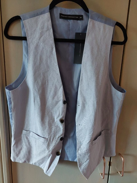 French Connection Mens Blue Waistcoat Size 40 Brand New