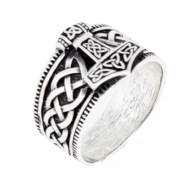 Men's 925 Silver Thor's Hammer Norse Scandinavian Mjolnir Viking Ring P-Z