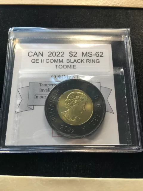 2022  Coin Mart Graded Canadian,Toonie *MS-62* QEII Comm. Black Ring Toonie