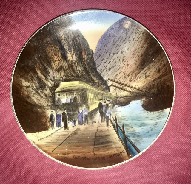 ROYAL GORGE HANGING Bridge Train Collectible Plate Colorado Souvenir £ ...