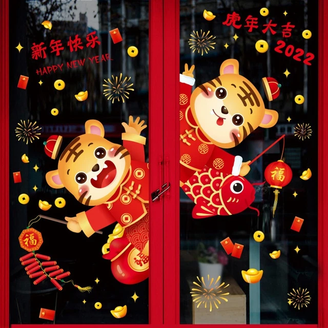 Pegatina de pared calcomanías hogar feliz año nuevo vidrio saco de la suerte rojo